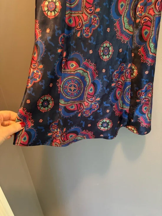 Navy Paisley Lace-Up Satin Slip Dress - Picture 2 of 8